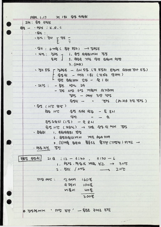 한민족자료실(KRC) 1990년 정기 임시 회의록 게획표 및 연락망_12.png